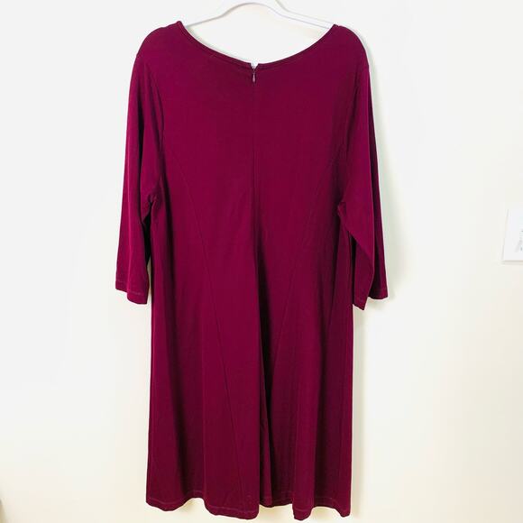 Kate & Mallory Plus Size 1X Women's 3/4 Sleeve Shift Dress Burgundy Wine Formal - Picture 3 of 9